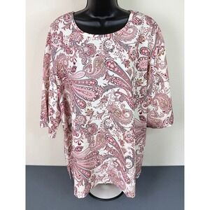 Shaker Sport Women's Paisley Print Short Sleeve Retro 90s Casual Top Pink 20W